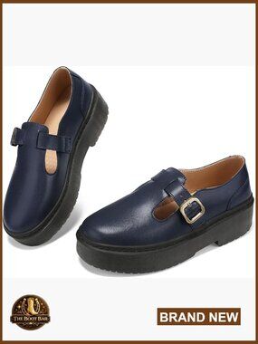 Mary Jane Flats with Chunky Heel - Comfortable Vintage Style Shoes